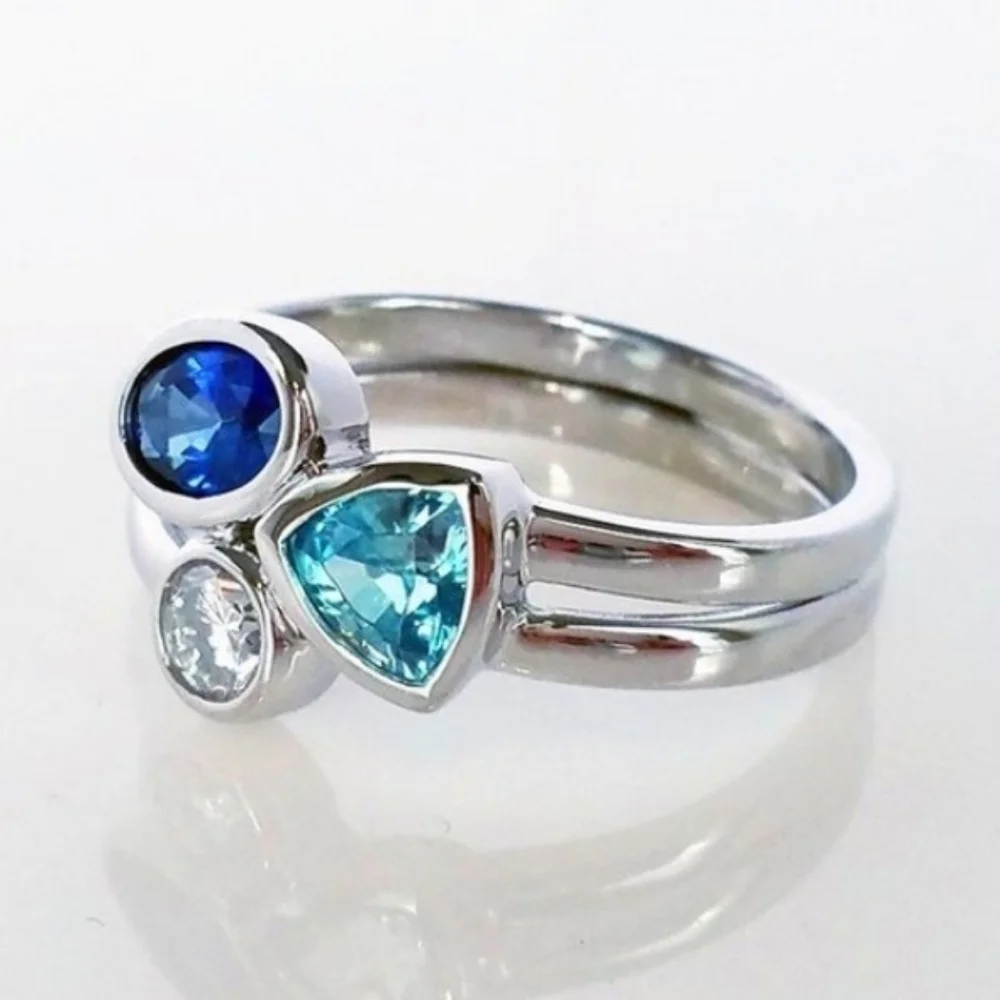 Blue Cubic Zirconia Silver Ring_5